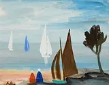 Markey Robinson, Shawlies on the Shore, gouache on board