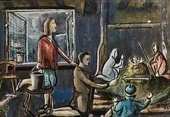 The Nativity by Christy Brown, 1962, oil on paper, sold Sep 2024
