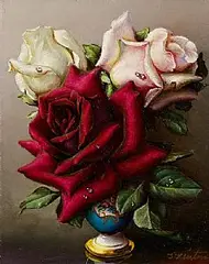 Irene Klestova, Roses in a Sevres Vase, oil on board