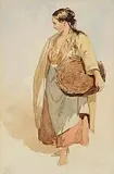 Frederick Goodall R.A, Woman of Aran, pencil and watercolour on paper