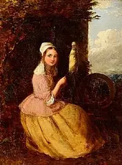 At the Spinning Wheel by 19th Century Irish School, oil on canvas, sold Sep 2024