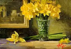 Mat Grogan, Still Life - Vase of Daffodils, oil on board