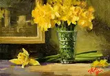 Mat Grogan, Still Life - Vase of Daffodils, oil on board