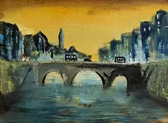 Seamus O'Colmain, Mellows Bridge, Dublin, oil and mixed media on card