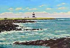 Fergal Flanagan, Hook Head and Lighthouse, Co. Wexford, oil on canvas board