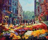 Flower Sellers, Grafton Street by Norman Teeling, oil on board, sold Sep 2024