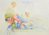 John B. Vallely, Bringing In The Catch, watercolour on paper