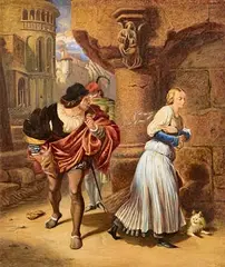 Frederic William Burton, Faust's First Sight of Marguerite, watercolour on paper heightened in white
