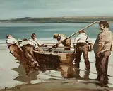 Cecil Maguire, Launching Currach, Inishmaan, 1983, oil on board