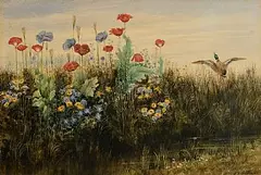 Andrew Nicholl, Bank of Flowers, watercolour on paper