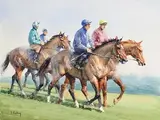 Peter Curling, Exercising on the Curragh, watercolour on paper