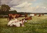 Augustus Nicolas Burke, Pastoral Scene, Cattle in a Field, oil on canvas