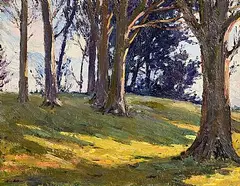 Hans Iten, Trees in Sunlight, oil on board