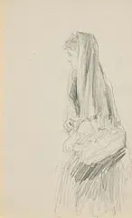 John Butler Yeats, The Flower Seller, pencil on paper - (second image verso)