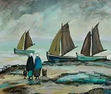 Markey Robinson, Awaiting The Catch, gouache on board