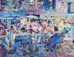 Dinner at Dusk, Catuz, France by Arthur K. Maderson, oil and gouache on board, sold Apr 2026