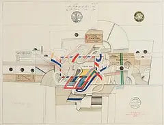 Saul Steinberg, Via Airmail, 1970, lithograph with foil stamping - numbered 50 from edition of 150 - printed by Maeght in 1970
