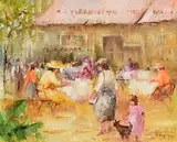 Elizabeth Brophy, The Pink Awnings, oil on board