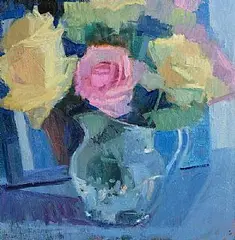 Tom Carr, Still Life - Jug of Roses, oil on canvas board