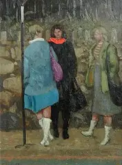 Patrick Leonard, Bus Stop, Dublin Road, Skerries, 1979, oil on board