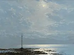 Moonlight, Perch Low Tide by Ciaran Clear, oil on board, sold Oct 2025
