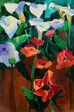 Kenneth Webb, Lillies and Poppies, oil on canvas