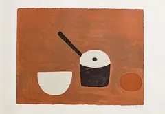 William Scott, White Bowl, Black Pan on Brown, 1970, screenprint in colours on wove - number 60 from an edition of 100 - published by Leslie Waddington Prints, London
