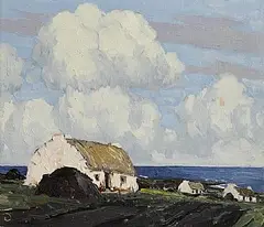 Paul Henry, Cottages on Achill Sound, c.1930-1935, oil on canvas board