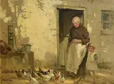 Frank McKelvey, Feeding the Chickens (c.1935 ), oil on canvas