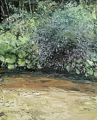 Donald Teskey, Riverbank with Buddleia IV, 2017, oil on canvas
