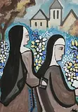 Markey Robinson, Nuns in a Garden, oil on board