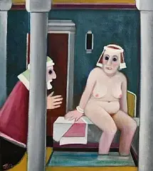 Suzannah and One Elder by Jack Donovan, 2002, oil on board, sold Oct 2025