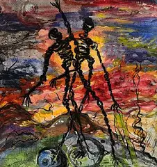 Helen Bradley, Abstract Figures, mixed media on paper