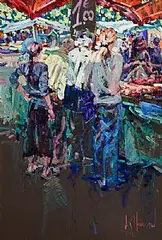 One Euro, Gange Market, Midi, France by Arthur K. Maderson, oil on card, sold Oct 2025