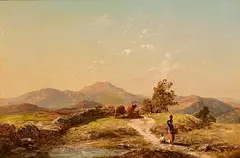 Thomas Danby, Figures and Cattle in a Mountainous Landscape, 1857, oil on canvas