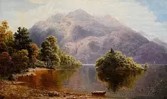 Bartholomew Colles Watkins, Killarney Lake Scene, Boating Beyond, oil on board