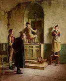 Howard Helmick American, Modelling for the Madonna: The Village Altarpiece, oil on canvas laid on board