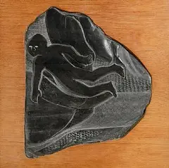 Barbara Warren, Icarus, slate carving on wood