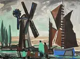Markey Robinson, Shawlies on the Canal, gouache on card
