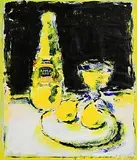 Neil Shawcross, Still Life - Apple Juice and Pears, 2004, mixed media on paper