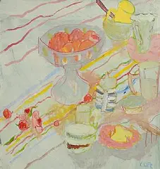 Elizabeth Cope, Summer Fruits, oil on board