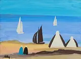 Markey Robinson, Shawlies on Achill Sound, gouache on board