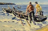 Ivan Sutton, Launching Currachs, Aran Mór, Co. Galway, oil on canvas board