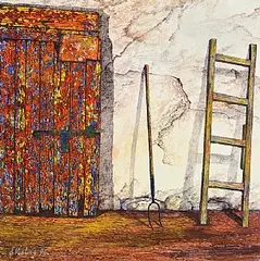 John Verling, The Barn Door, tempera on board