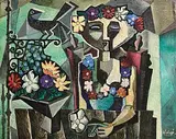 Basil Rakoczi, Cubist Composition with Figure and Flowers: La Victime, 1957, oil on canvas