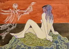 Gerard Dillon, Nude with Pierrot, pastel and mixed media
