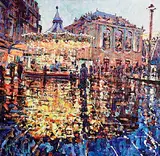 Arthur K. Maderson, Dusk, La Place de la Comedie, Montpellier, France, oil on board