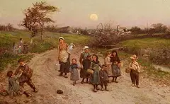 William John Hennessy British, The Return from School, Calvados, 1885, oil on canvas
