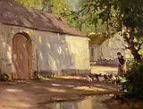 Frank McKelvey, Feeding the Hens, oil on canvas