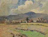 Letitia Marion Hamilton, Glimpse of Houses and Trees on a Windy Day, oil on panel